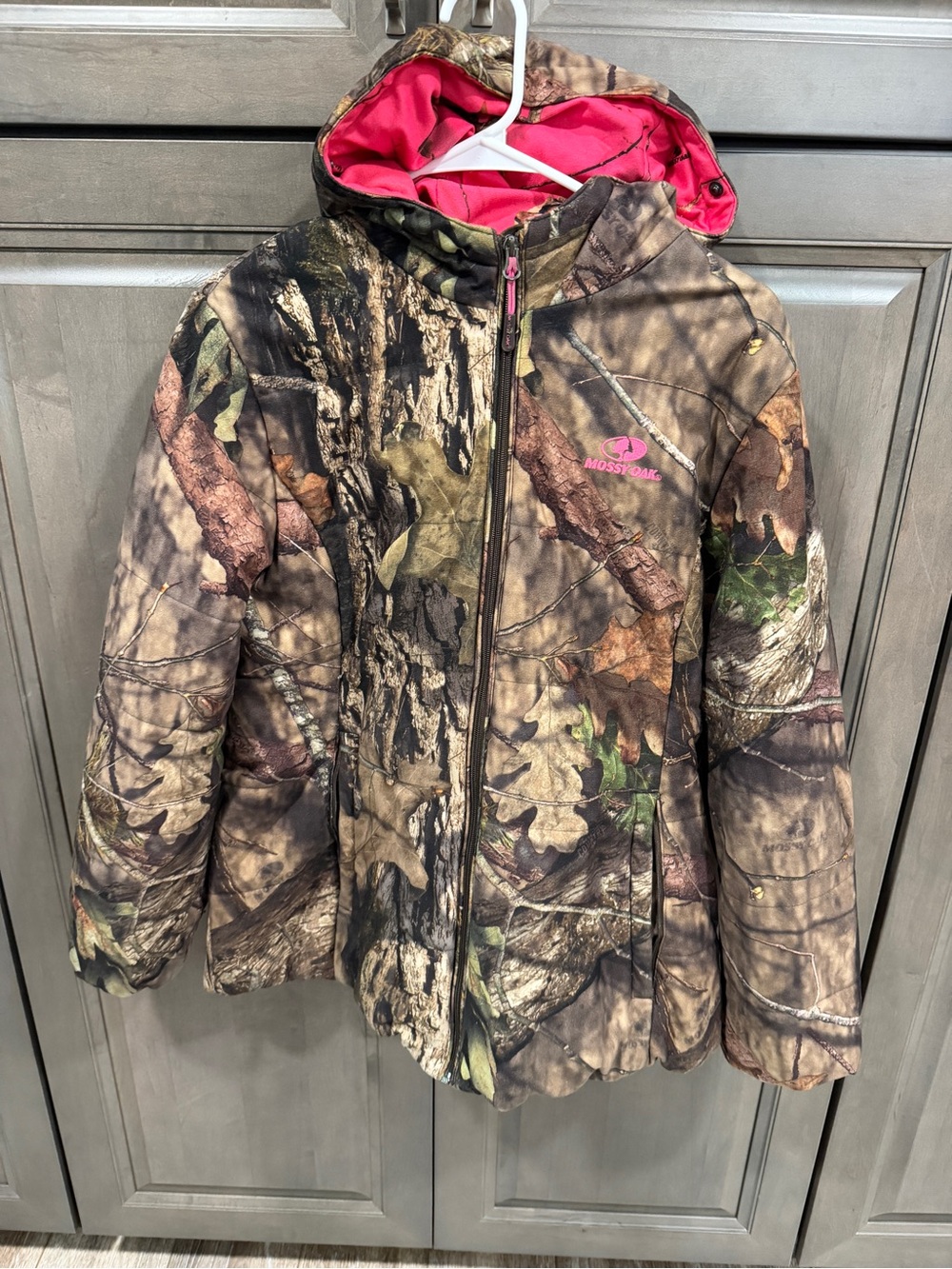Mossy Oak Realtree Camo Puffer Jacket with Pink Hood Lining